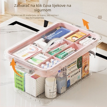 Prozirna prijenosna medicinska kutija za kućnu upotrebu, s velikim kapacitetom, višeslojna kutija za prvu pomoć i skladištenje.