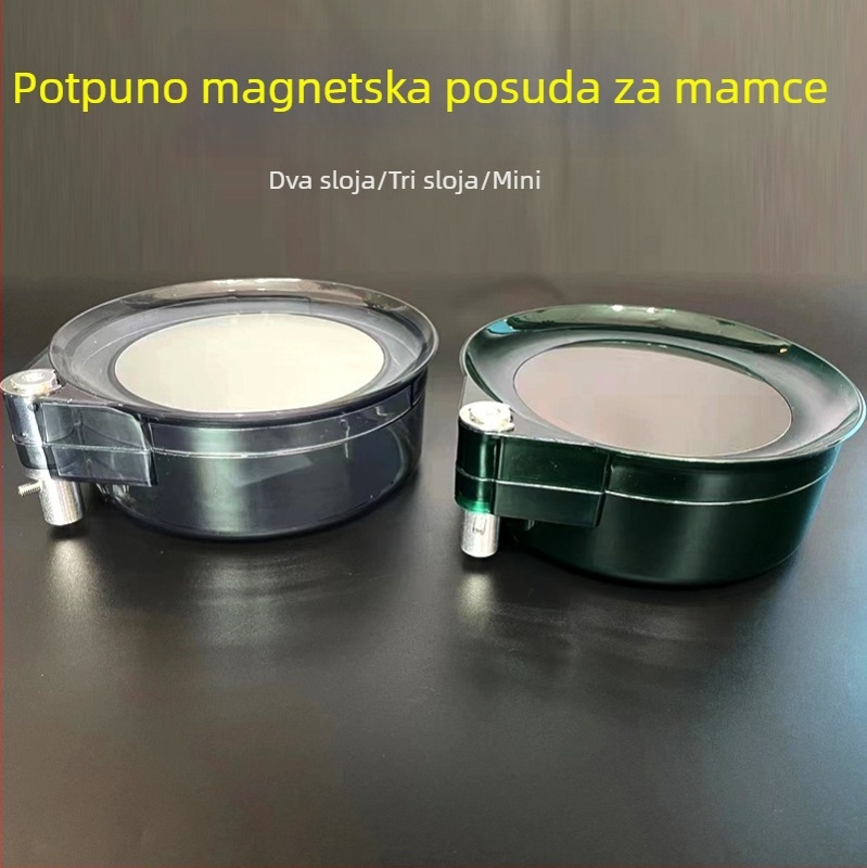 Snažna magnetska dvostruka posuda za mamce, univerzalna kutija za mamce za kutije i stolove za ribolov, prozirno siva trostruka kutija za mamce