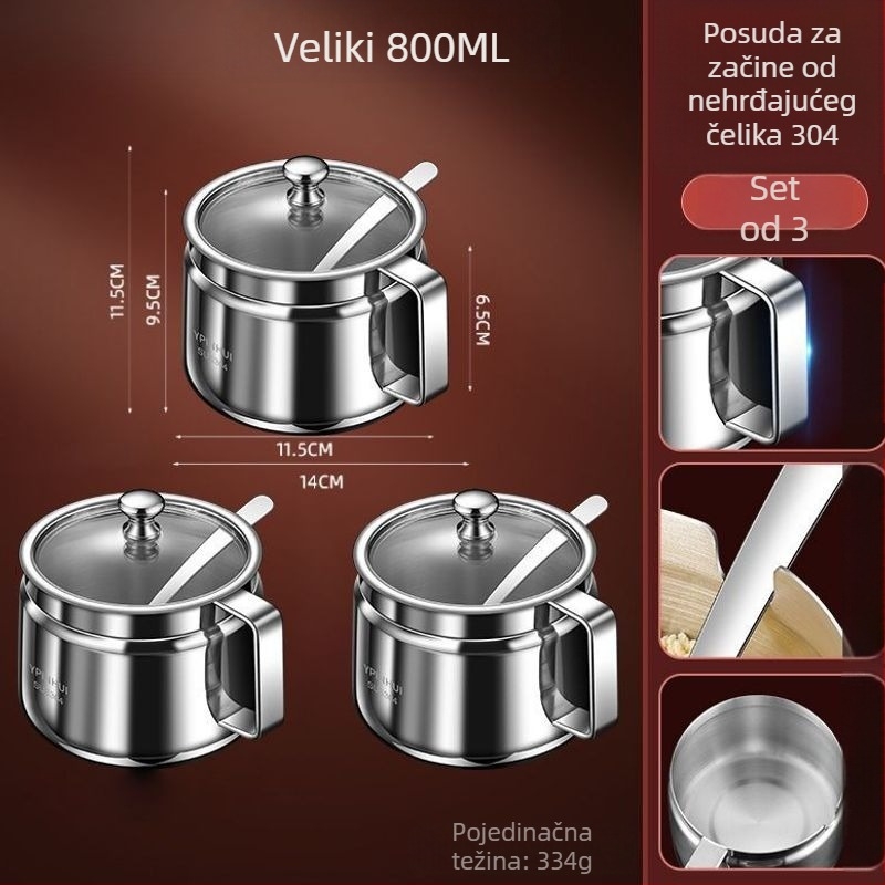 Posuda za čili ulje od 304 nehrđavog čelika, velika kapaciteta, otporna na visoke temperature – kuhinjski začin