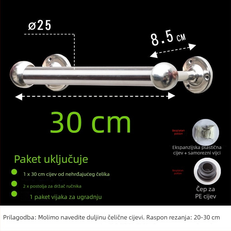 Držač za ručnike od nehrđajućeg čelika za kupaonicu, 304, zidni, jednoručni