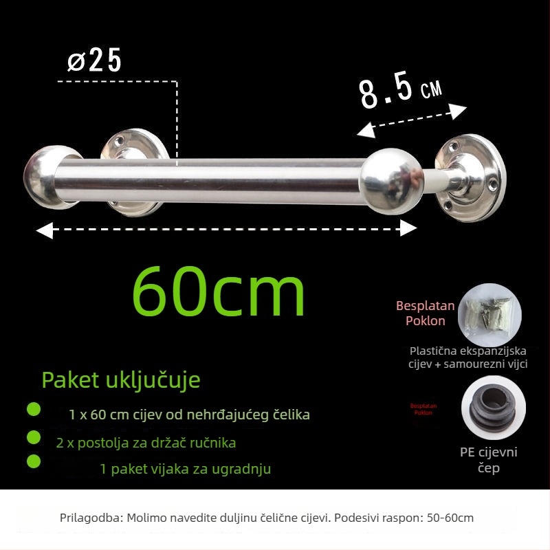 Držač za ručnike od nehrđajućeg čelika za kupaonicu, 304, zidni, jednoručni