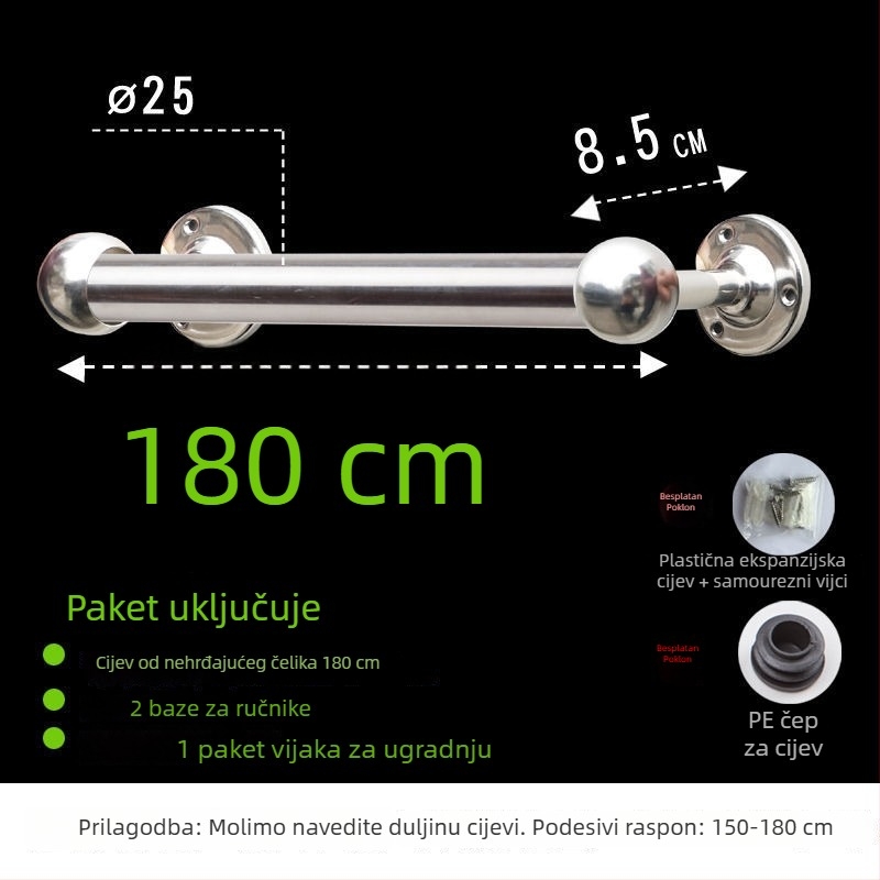 Držač za ručnike od nehrđajućeg čelika za kupaonicu, 304, zidni, jednoručni