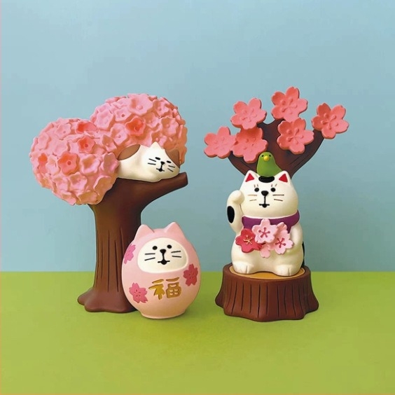 Mačka u japanskom stilu, sezona cvijeta trešnje, figurica iz kutije iznenađenja, DIY smola ručni rad, mali ukrasni poklon
