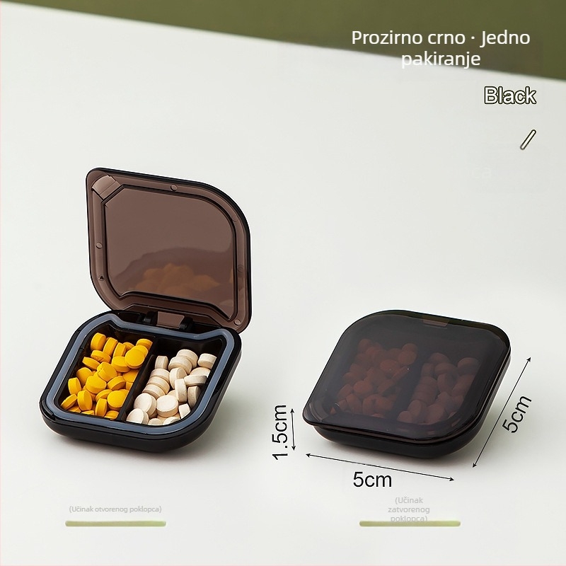 Ugodna mini kutija za lijekove za putovanja s tri odjeljka dnevno, zatvorena, bez miješanja mirisa, s poklopcem, za tablete i kapsule
