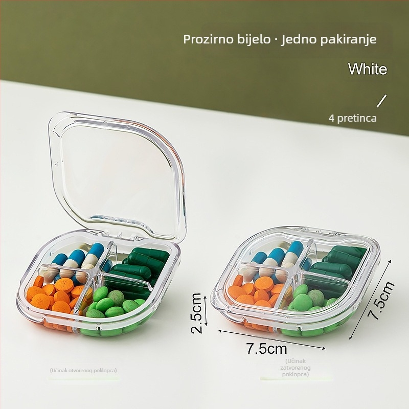 Ugodna mini kutija za lijekove za putovanja s tri odjeljka dnevno, zatvorena, bez miješanja mirisa, s poklopcem, za tablete i kapsule