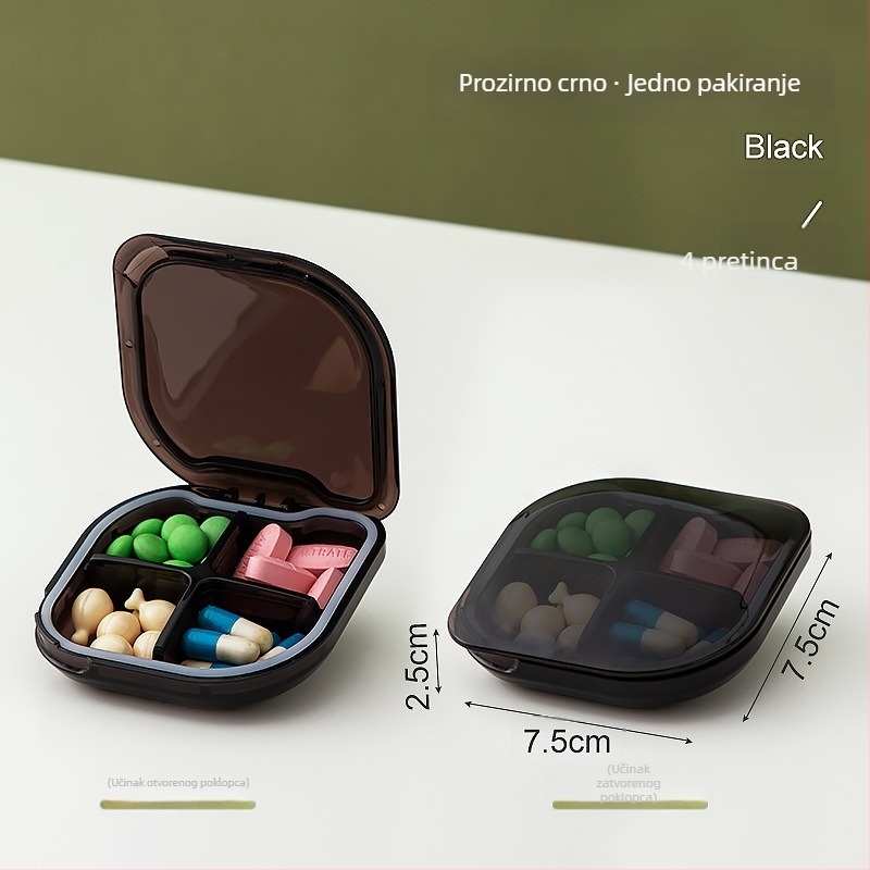 Ugodna mini kutija za lijekove za putovanja s tri odjeljka dnevno, zatvorena, bez miješanja mirisa, s poklopcem, za tablete i kapsule