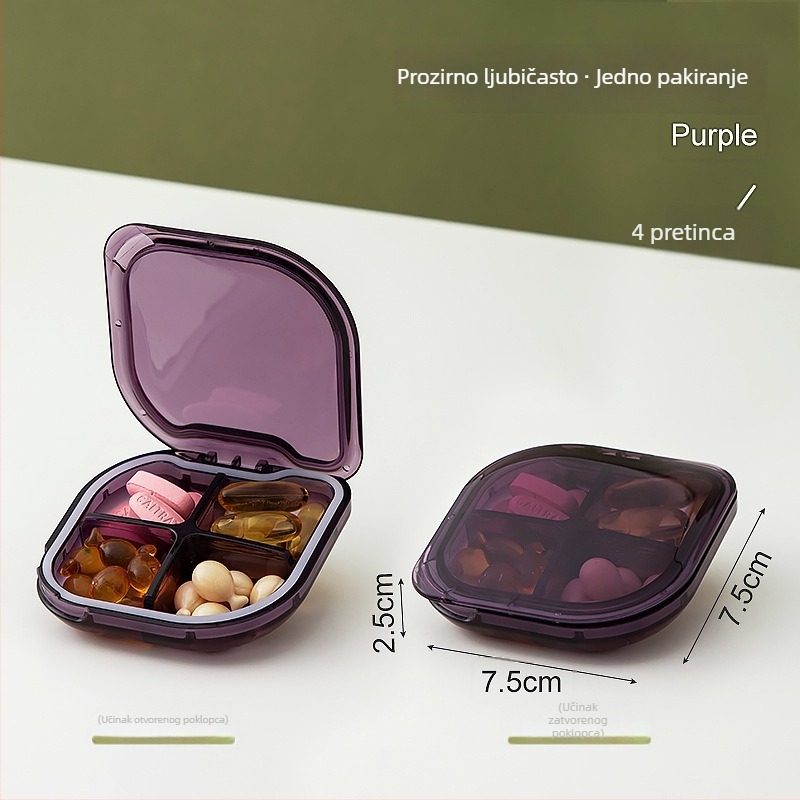 Ugodna mini kutija za lijekove za putovanja s tri odjeljka dnevno, zatvorena, bez miješanja mirisa, s poklopcem, za tablete i kapsule