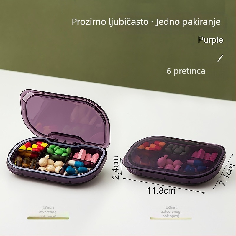 Ugodna mini kutija za lijekove za putovanja s tri odjeljka dnevno, zatvorena, bez miješanja mirisa, s poklopcem, za tablete i kapsule