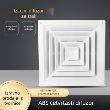 ABS kvadratni difuzor, plastični adapter kvadratno-okrug i regulirajući ventil za izlaz na stropnoj centralnoj klimatizaciji