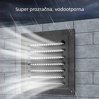 Vanjski zidni otvor za ventilaciju, crna ravna kvadratna lamelna rešetka, metalni izlaz zraka