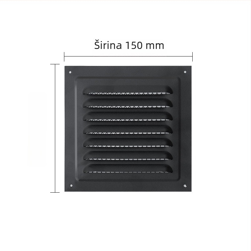 Vanjski zidni otvor za ventilaciju, crna ravna kvadratna lamelna rešetka, metalni izlaz zraka