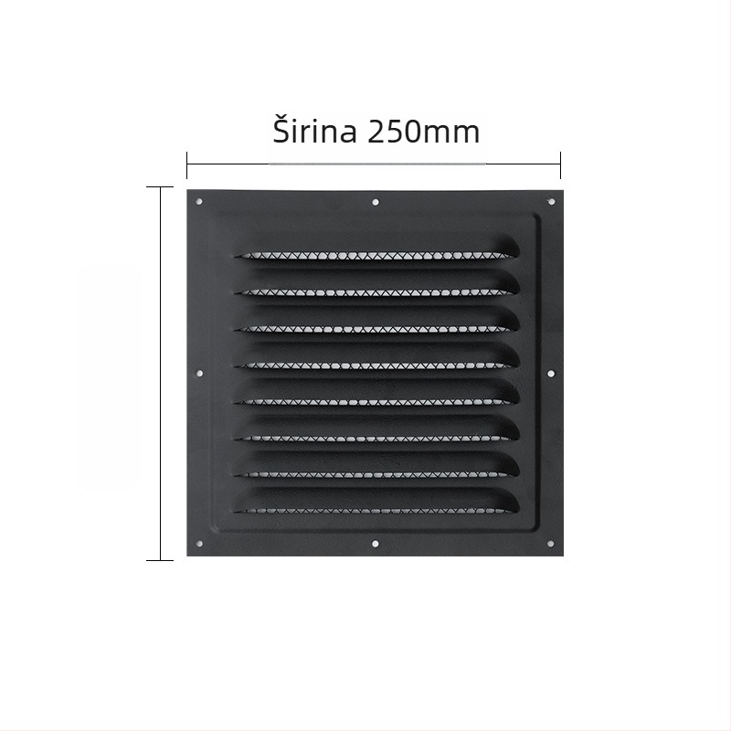 Vanjski zidni otvor za ventilaciju, crna ravna kvadratna lamelna rešetka, metalni izlaz zraka