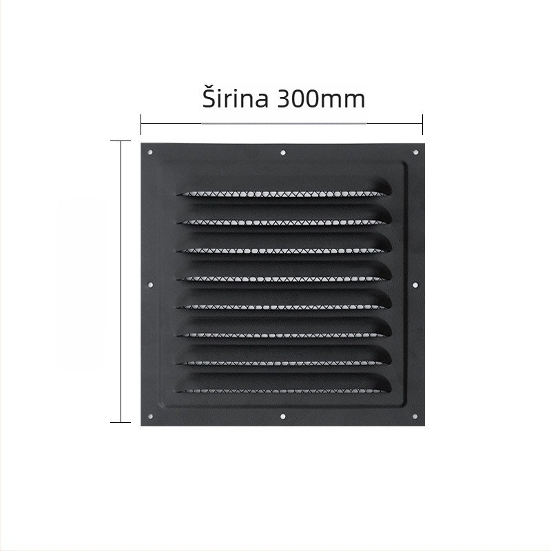Vanjski zidni otvor za ventilaciju, crna ravna kvadratna lamelna rešetka, metalni izlaz zraka