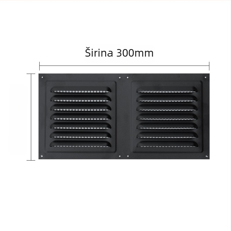 Vanjski zidni otvor za ventilaciju, crna ravna kvadratna lamelna rešetka, metalni izlaz zraka