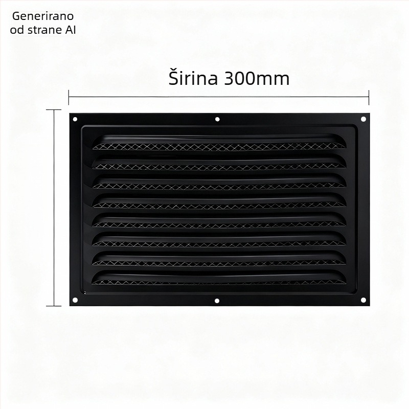 Vanjski zidni otvor za ventilaciju, crna ravna kvadratna lamelna rešetka, metalni izlaz zraka