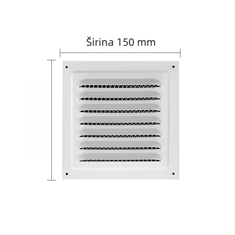 Vanjski zidni otvor za ventilaciju, crna ravna kvadratna lamelna rešetka, metalni izlaz zraka