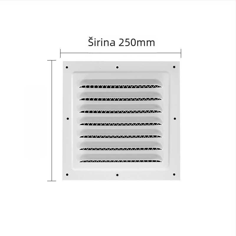 Vanjski zidni otvor za ventilaciju, crna ravna kvadratna lamelna rešetka, metalni izlaz zraka