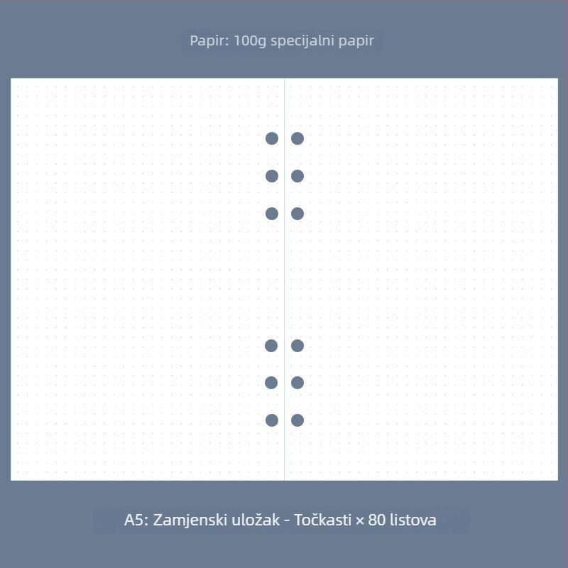 A5 bilježnica za knjigovodstvo s izmjenjivim listovima, šest rupa, točkasta mreža, tjedni i mjesečni planer
