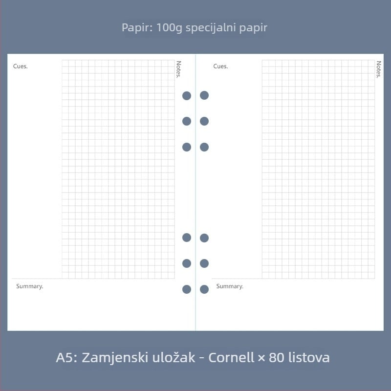 A5 bilježnica za knjigovodstvo s izmjenjivim listovima, šest rupa, točkasta mreža, tjedni i mjesečni planer