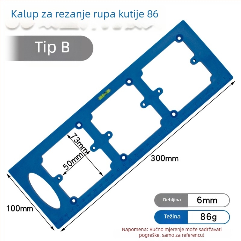 Kalup za otvor utičnice i prekidač 86-box, s razinom — za namještaj i garderobu; šablona drvoreza