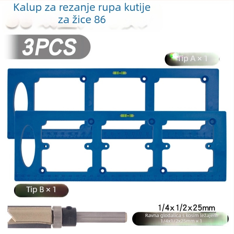 Kalup za otvor utičnice i prekidač 86-box, s razinom — za namještaj i garderobu; šablona drvoreza
