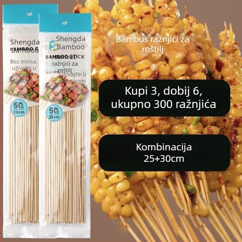Jednokratni bambus štapići za roštilj – kobasice, oden i začinjeni hot pot, duljine 25 cm, debljine 0,15 mm, 50 komada u pakiranju, izdanje 2026
