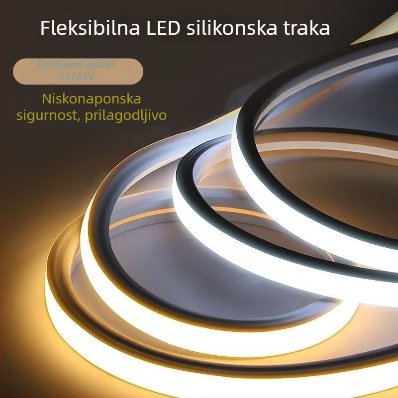 Integrirana LED fleksibilna silikon LED traka, vodootporna za vanjsku upotrebu, s prolazom kabela kroz mekani cijev, linijskog tipa