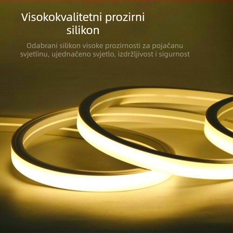 Integrirana LED fleksibilna silikon LED traka, vodootporna za vanjsku upotrebu, s prolazom kabela kroz mekani cijev, linijskog tipa