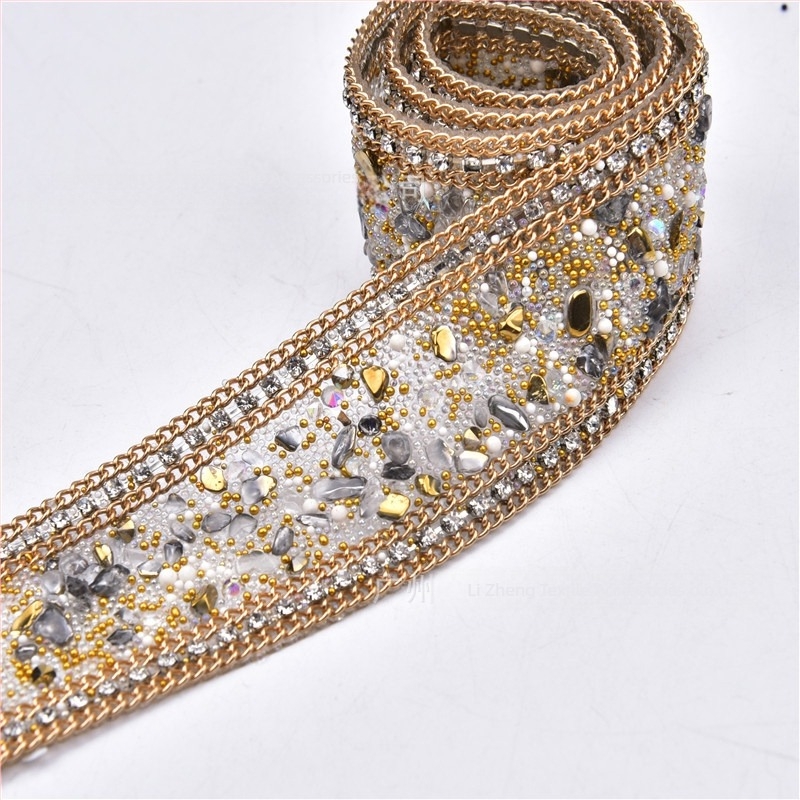 3,5 cm rhinestone pojas applikacija, ručno šivana, s ljepilom na stražnjoj strani za DIY odjeću