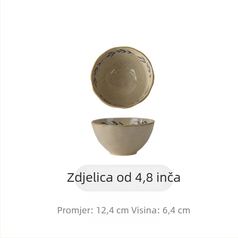 Vintage stil keramički set posuđa s podglazurom za kućnu uporabu: zdjele, tanjuri, zdjele za juhu, zdjele za rezance i desertni tanjur.