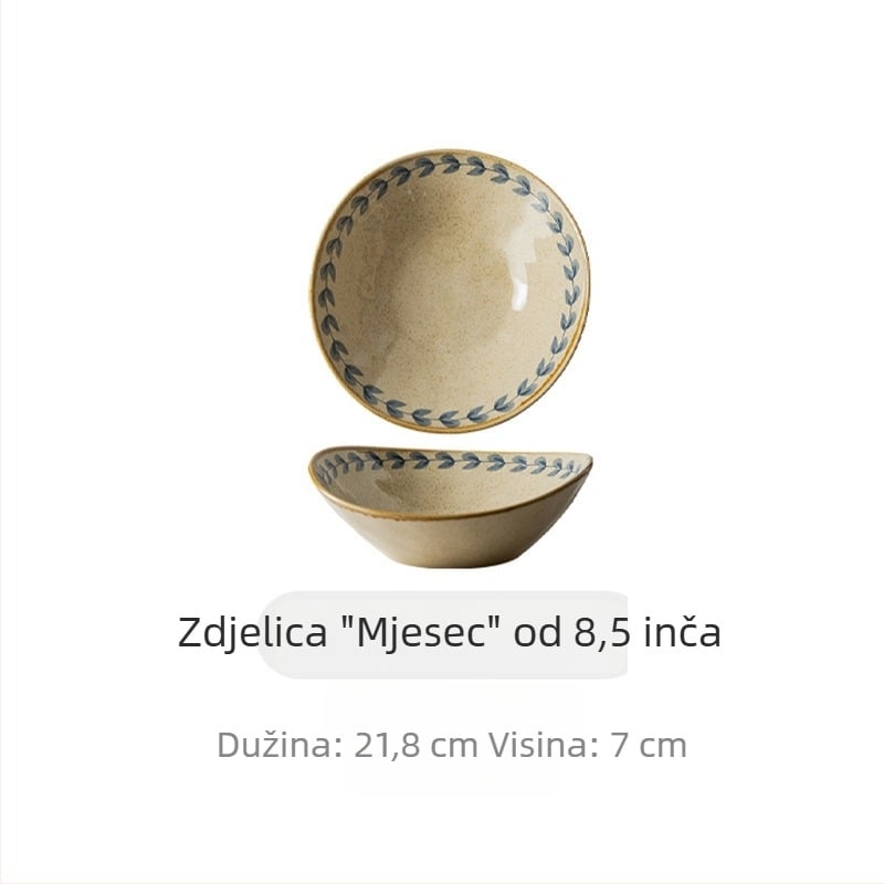Vintage stil keramički set posuđa s podglazurom za kućnu uporabu: zdjele, tanjuri, zdjele za juhu, zdjele za rezance i desertni tanjur.