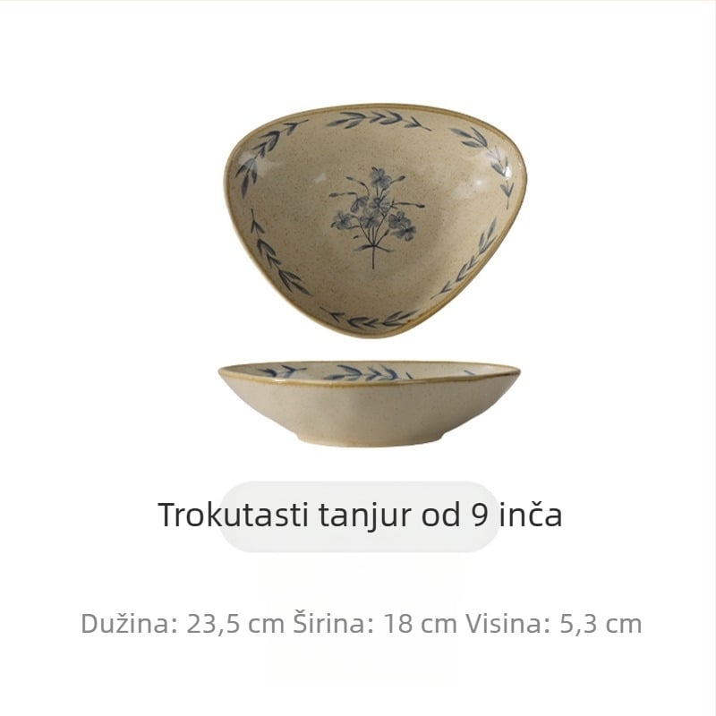 Vintage stil keramički set posuđa s podglazurom za kućnu uporabu: zdjele, tanjuri, zdjele za juhu, zdjele za rezance i desertni tanjur.