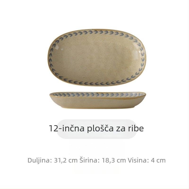 Vintage stil keramički set posuđa s podglazurom za kućnu uporabu: zdjele, tanjuri, zdjele za juhu, zdjele za rezance i desertni tanjur.