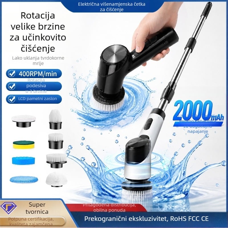 Električna četka za čišćenje s čeličnom vlaknom, višestruki nastavci, duga drška, ručna za kuhinju i kupaonicu