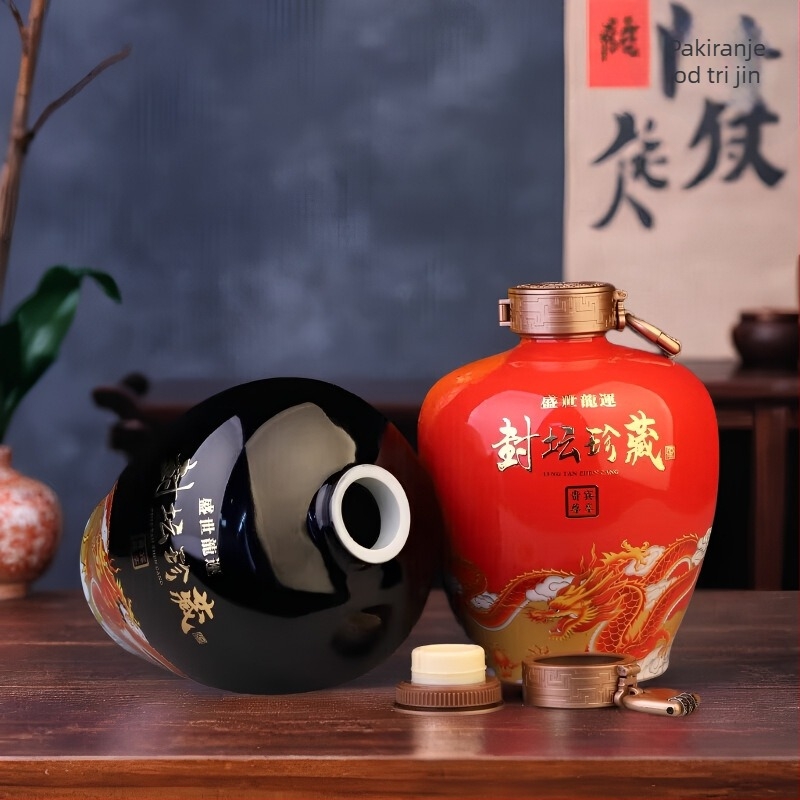 Jingdezhen keramički spremnik za vino s motivom zmaja, prazan, kapacitet 3/5/10 jin