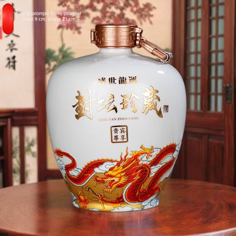 Jingdezhen keramički spremnik za vino s motivom zmaja, prazan, kapacitet 3/5/10 jin