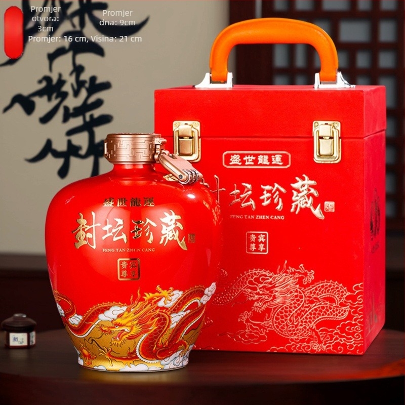 Jingdezhen keramički spremnik za vino s motivom zmaja, prazan, kapacitet 3/5/10 jin