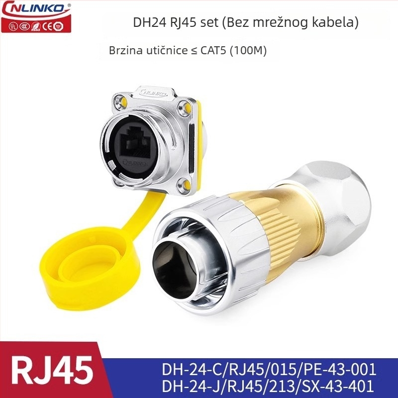 Lingke DH24 vodootporan RJ45 avionski priključak za vanjsku mrežu, dvostruka glava, kabelski produžitelj Ethernet