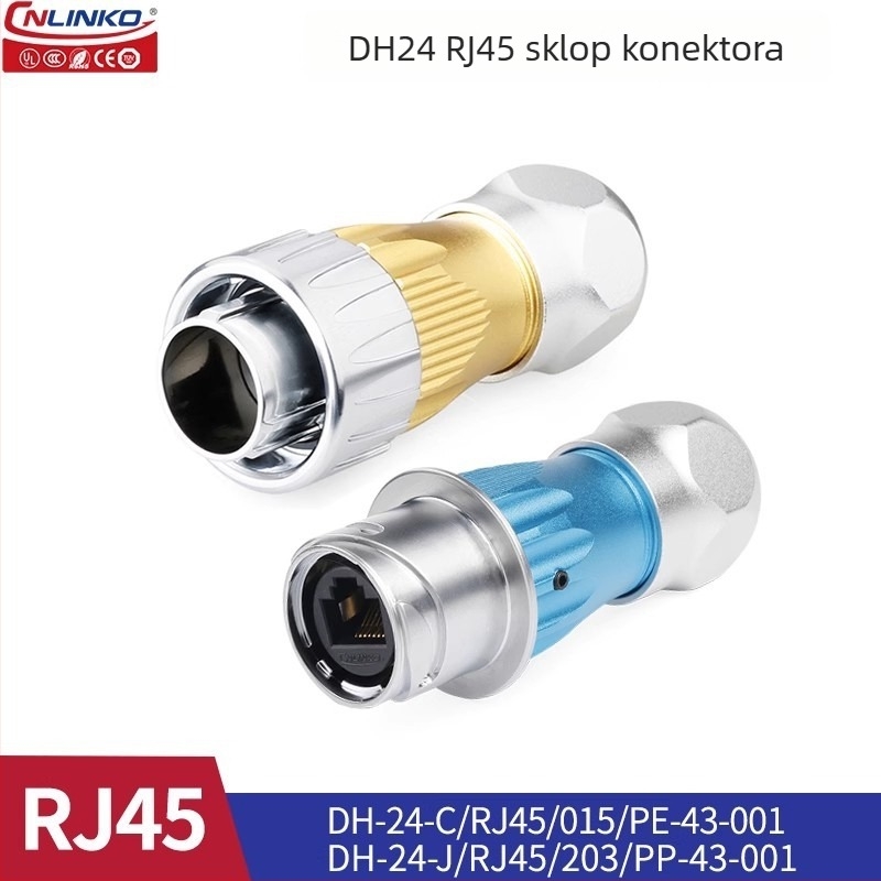 Lingke DH24 vodootporan RJ45 avionski priključak za vanjsku mrežu, dvostruka glava, kabelski produžitelj Ethernet