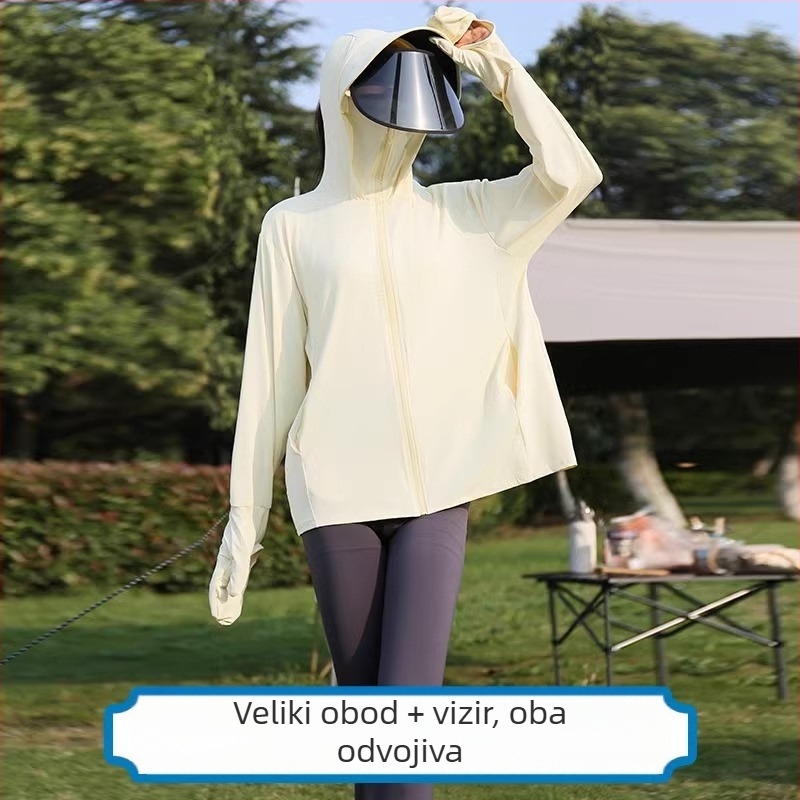 2026 Ženska plažna jakna za UV zaštitu UPF50+, lagana Ice Silk tanka, s rukavicama