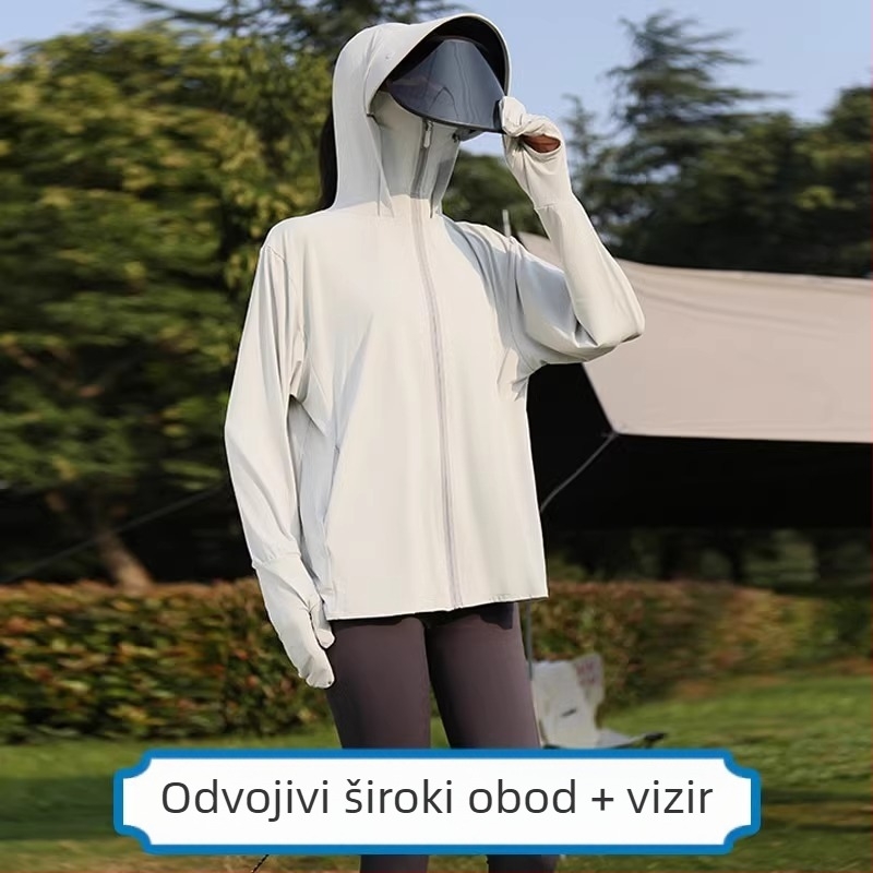 2026 Ženska plažna jakna za UV zaštitu UPF50+, lagana Ice Silk tanka, s rukavicama