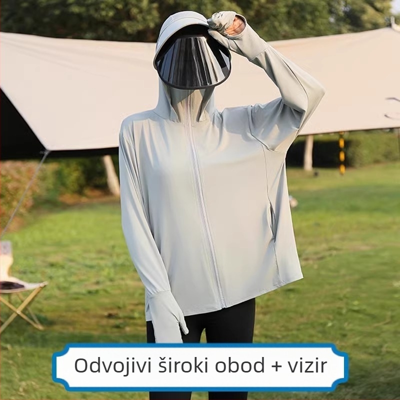 2026 Ženska plažna jakna za UV zaštitu UPF50+, lagana Ice Silk tanka, s rukavicama