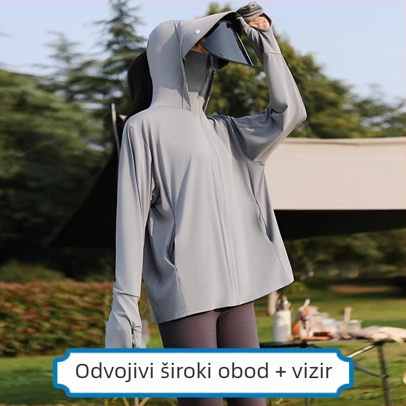 2026 Ženska plažna jakna za UV zaštitu UPF50+, lagana Ice Silk tanka, s rukavicama