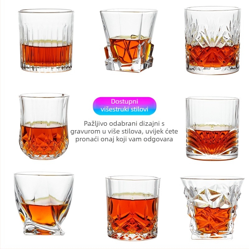 Set staklenih čaša u europskom stilu: čaše za vino, whisky i pivo