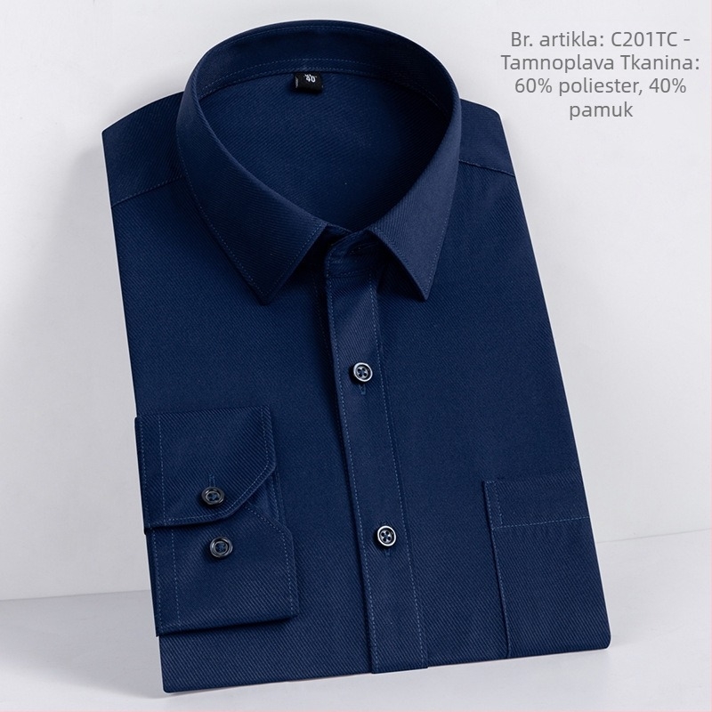 Nova muška košulja od jednobojnog twill materijala, poslovno-opuštajući stil, dugi rukav, jesen, opušten kroj