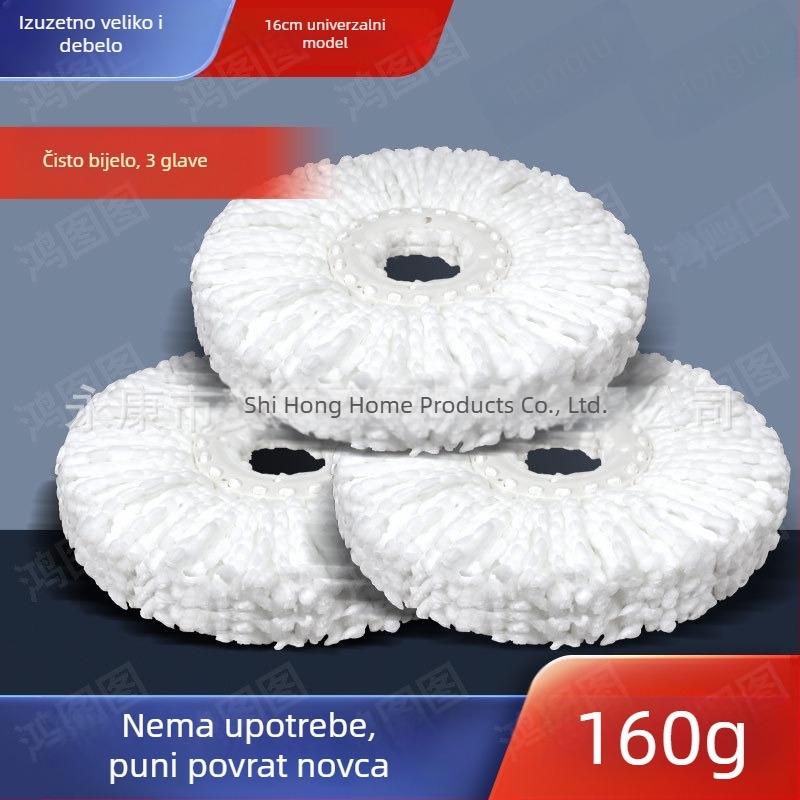 Izuzetno debela glava za mop, 160 g, rotirajuća kružna glava, univerzalna zamjena, bez vlakana