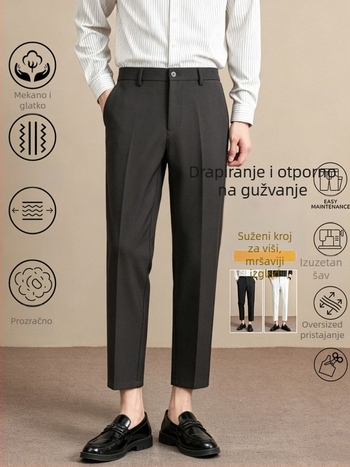 Muške premium ljetne hlače, kroj Slim Straight, duljina do gležnja, poslovno casual, otpornost na nabor