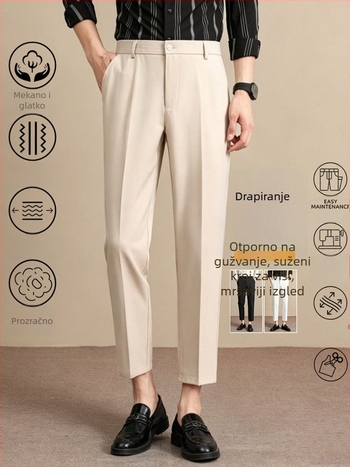 Muške premium ljetne hlače, kroj Slim Straight, duljina do gležnja, poslovno casual, otpornost na nabor
