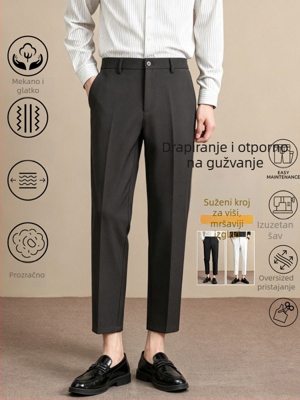 Muške premium ljetne hlače, kroj Slim Straight, duljina do gležnja, poslovno casual, otpornost na nabor