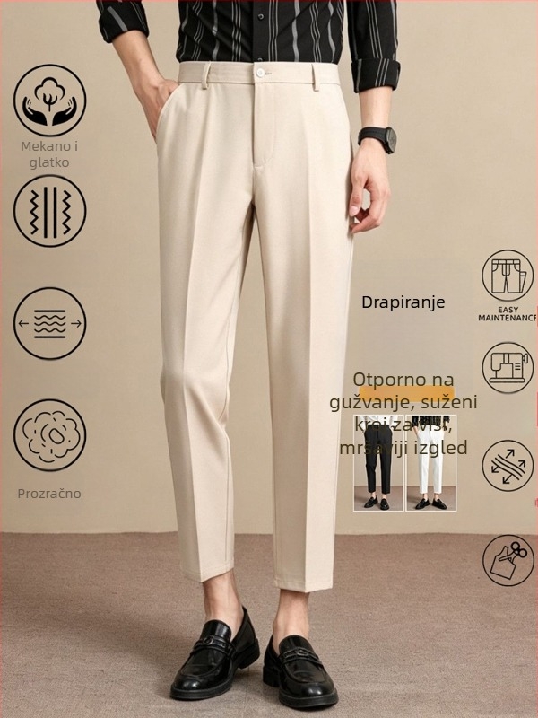 Muške premium ljetne hlače, kroj Slim Straight, duljina do gležnja, poslovno casual, otpornost na nabor